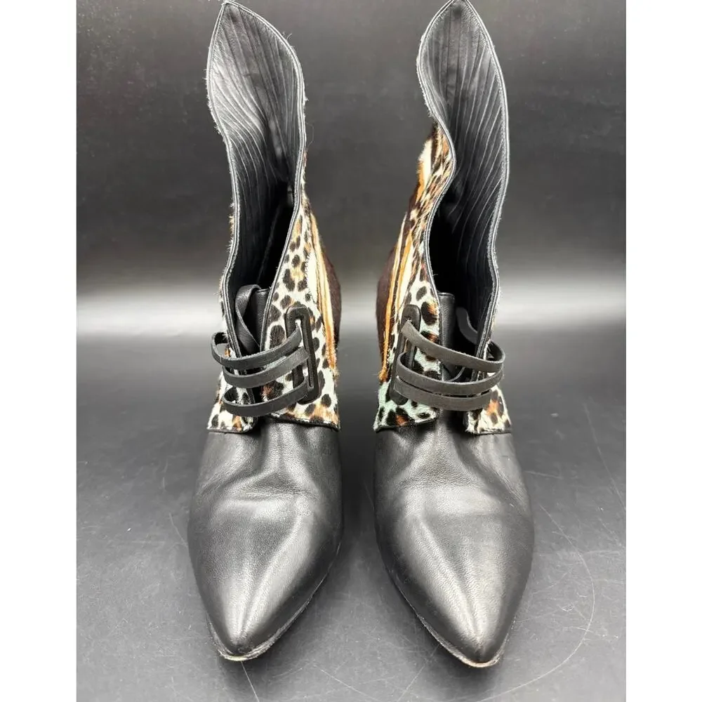 Balenciaga Animal Print Patchwork Pony Hair Leather Ankle Boots Size 38 - Picture 6 of 7